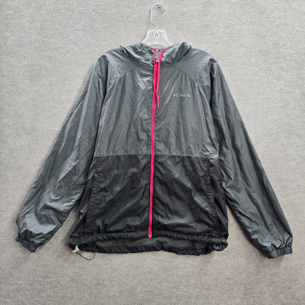 Columbia Women Jacket Large Gray Fleece Windbreaker Hoodie‎ Colorblock Pockets